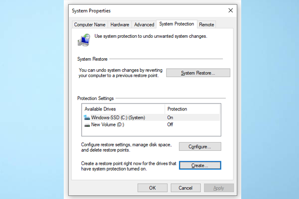 Bắt đầu quá trình tạo Restore Point trên Windows 10
