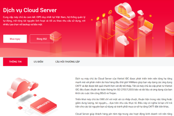 Dịch vụ Cloud Server sử dụng giải pháp VMware của Viettel IDC