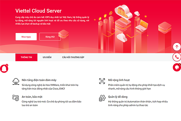 Những ưu điểm đáng chú ý của dịch vụ máy chủ ảo Cloud Server tại Viettel IDC