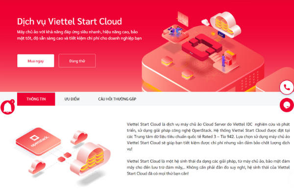 Giao diện dịch vụ máy chủ ảo - Viettel Start Cloud tại Viettel IDC
