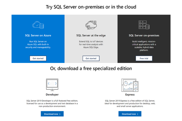 Giao diện phiên bản SQL Server 2019 của Microsoft