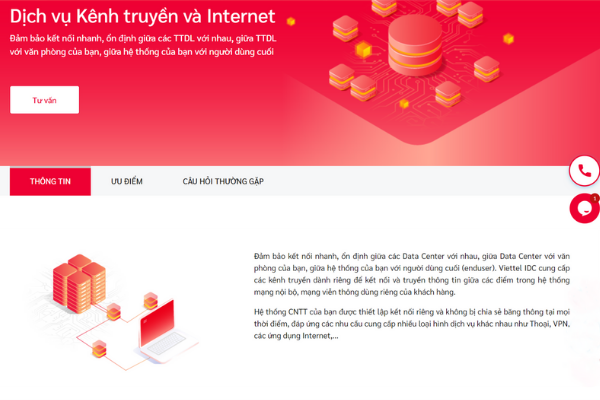 Giao diện dịch vụ kênh truyền và Internet tại Viettel IDC