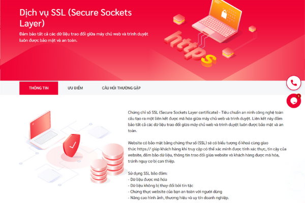 Giao diện dịch vụ cung cấp chứng chỉ số SSL tại Viettel IDC
