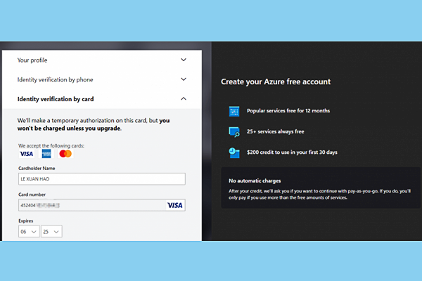 Xác nhận danh tính bằng thẻ ngân hàng khi đăng ký Virtual Desktop Windows 10