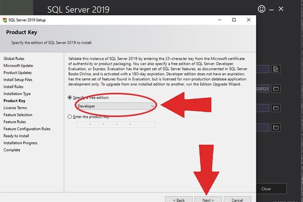 Nhấn vào Developer để tiếp tục cài đặt SQL Server